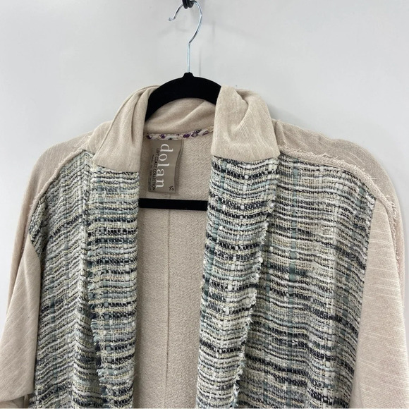 Anthropologie Dolan Twinkled Tweed Open Front Cardigan XS Cream Blue Metallic - Picture 3 of 6